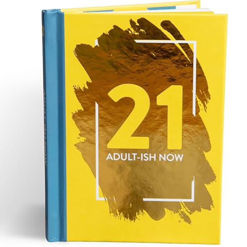 Small yellow and blue book with the number "21" and text "ADULT-ISH NOW".
