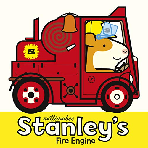 Red cartoon fire engine with a smiling animal driver, book cover.