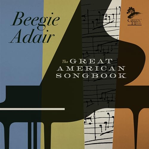 Beegie Adair album cover featuring piano keys and musical notes.