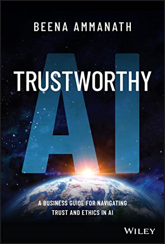Book cover: “Trustworthy AI” with Earth image and starry background.