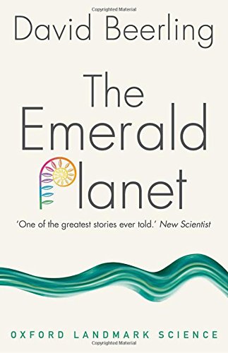 Book cover: "The Emerald Planet" with floral illustration and teal wave.