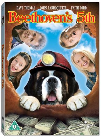 DVD cover featuring a St. Bernard dog wearing a miner's helmet surrounded by people.