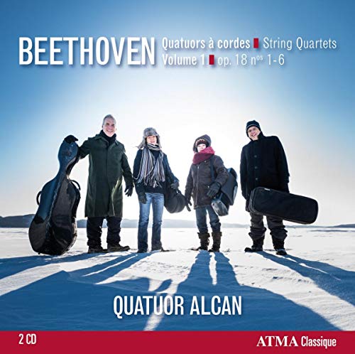 CD cover: Quartet Alcan with instruments on a snowy landscape.