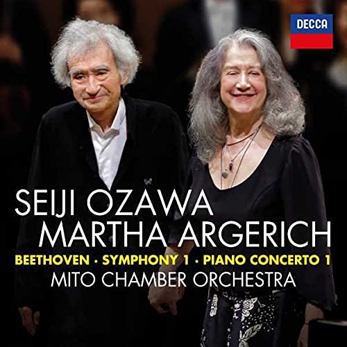 CD cover featuring portraits of conductors Seiji Ozawa and Martha Argerich.