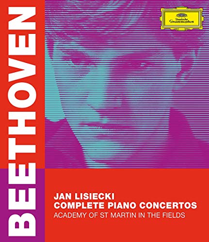 "Album cover featuring Beethoven's portrait in purple and blue tones, with red and purple borders."