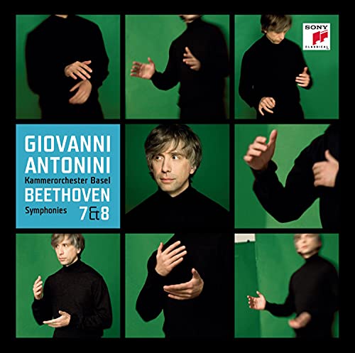 CD cover with nine images of a conductor against a green background.