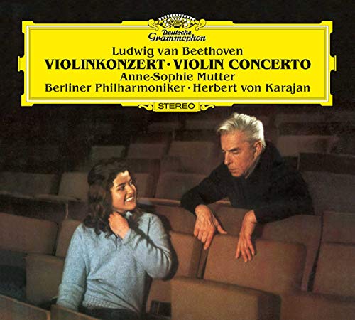CD cover featuring Herbert von Karajan and Anne-Sophie Mutter in concert attire.