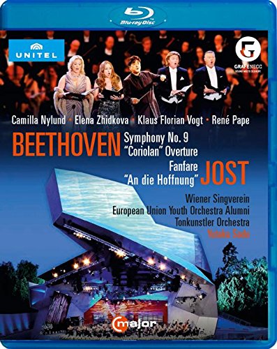 Blu-ray cover for Beethoven’s Symphony No. 9 with performers and building image.