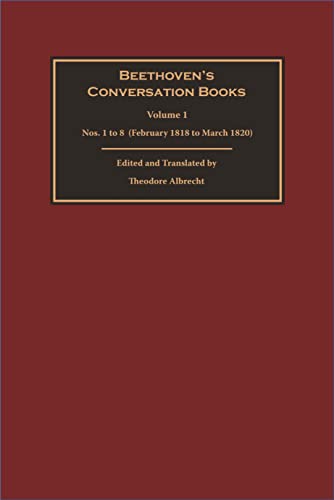 Book cover: "Beethoven's Conversation Books, Volume 1," dark red background.