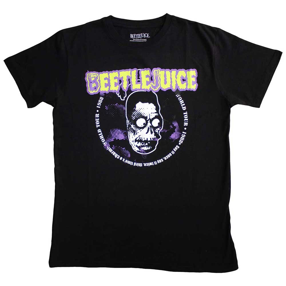 Beetlejuice tour t-shirt, likely black, with 1988 tour graphics, size large.