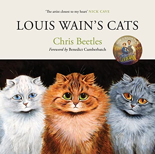 Book cover featuring three fluffy cats in white, orange, and grey against dark background.