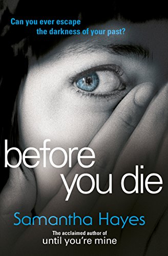 Book cover: close-up of a woman’s eye and hand, dark and dramatic.