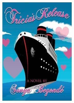 Book cover: black and white ocean liner with pink hearts and clouds.