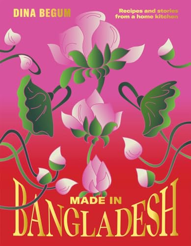 Book cover with pink and red background featuring illustrations of pink lotus flowers.