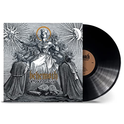 Behemoth's "Evangelion" vinyl record with ornate, dark cover art.