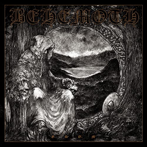 Black and white illustration of a hooded figure sitting by a lake with skulls.