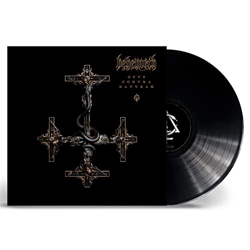 Behemoth vinyl record featuring an inverted cross and snake graphic on a black cover.
