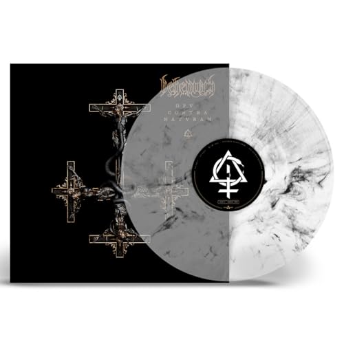 Behemoth vinyl record with ornate cross imagery and marbled grey disc.