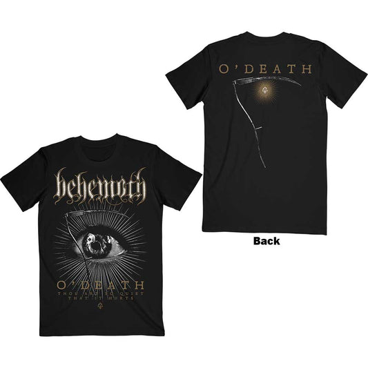 Black t-shirt with large back print of band Behemoth’s “O’Death” artwork.