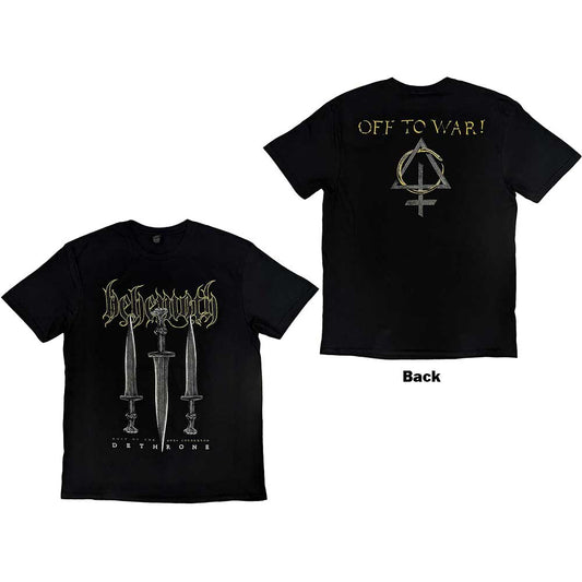 Black t-shirt with large back print depicting war imagery, likely band-related.