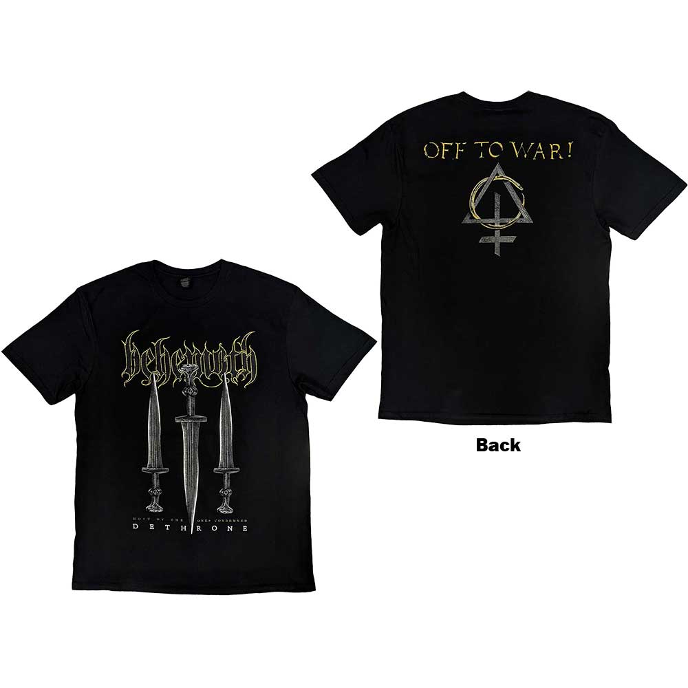 Black t-shirt with a large back print design, likely war-themed imagery.