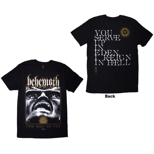 Black t-shirt with large back print featuring band logo and text: “Reign In Hell”.