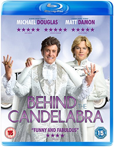 Behind the Candelabra" Blu-ray cover featuring Michael Douglas and Matt Damon.