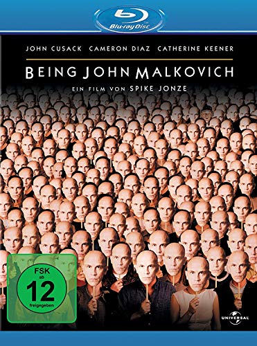 Blu-ray cover featuring a crowd of people holding masks of John Malkovich's face.