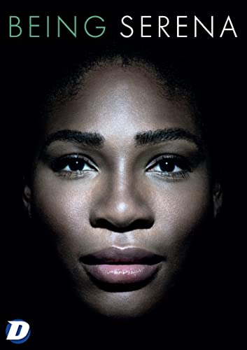Close-up portrait of Serena Williams against a black background with the title Being Serena.