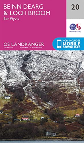 Ordnance Survey Landranger map 20, showing Beinn Dearg and Loch Broom, Scotland.