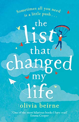 "Book cover with a person paragliding, surrounded by clouds and birds, on a blue background."