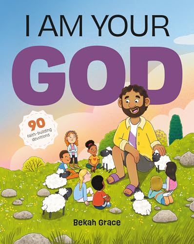 Book cover: “I Am Your God” with illustration of a man and children with sheep.