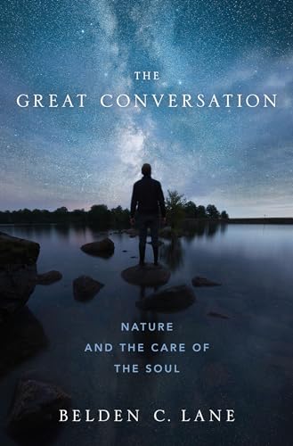 Book cover with a person silhouetted by a starry night and lake.