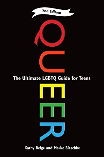 Book cover with “Queer” in rainbow letters, a guide for teens.
