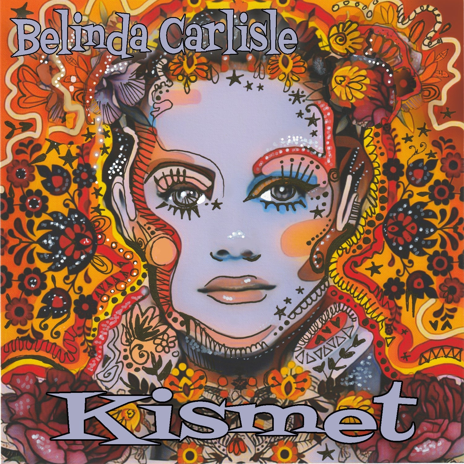 Album cover featuring a stylized portrait of Belinda Carlisle surrounded by vibrant floral patterns.