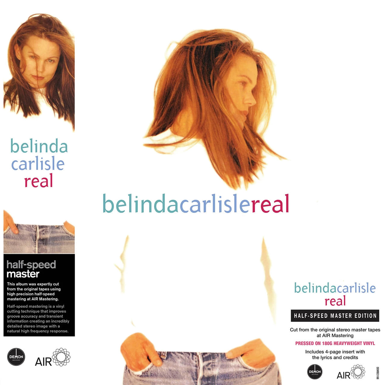 Belinda Carlisle "Real" vinyl record cover with a portrait and text details.