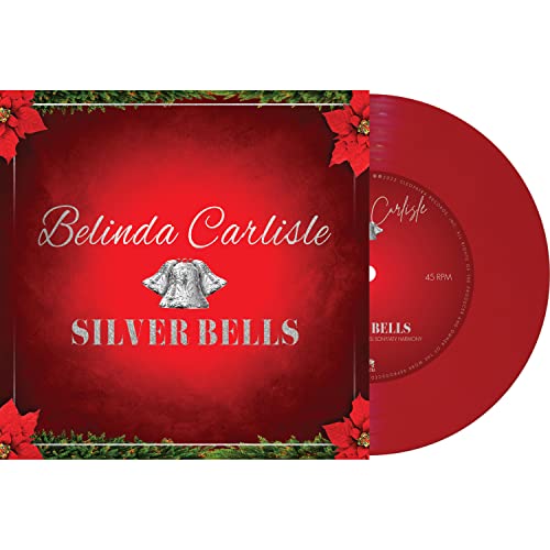 Belinda Carlisle "Silver Bells" 7-inch vinyl record with red poinsettias.