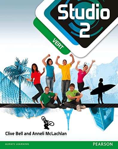 French textbook "Studio 2 Vert" with students and travel landmarks.