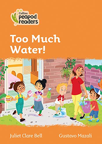 Children with buckets outside a brick house, book cover illustration.