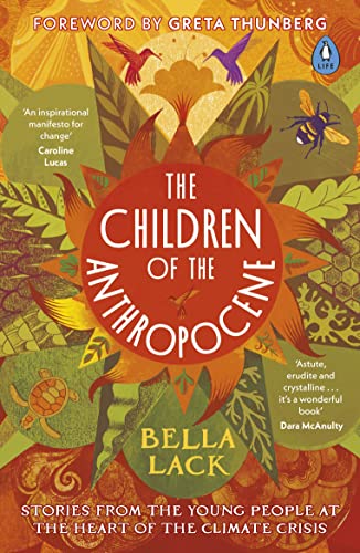 Book cover: "The Children of the Anthropocene" with birds, insects, and plants.