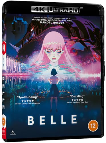 Belle" 4K Blu-ray cover featuring anime-style artwork of a pink-haired woman.