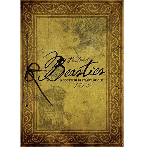 Antique-style book cover with ornate gold border and illustrated creatures.