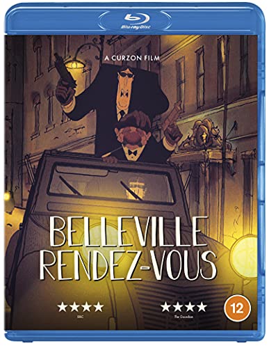 Animated characters in a car on a Belleville Rendez-vous Blu-ray cover.