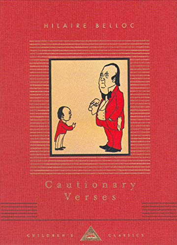 Red book cover with illustration of two men, titled “Cautionary Verses.”