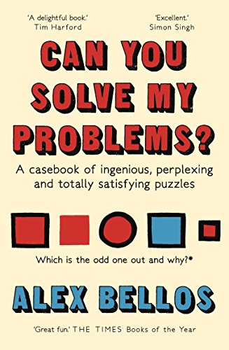 Book cover titled Can You Solve My Problems? by Alex Bellos with geometric shapes.