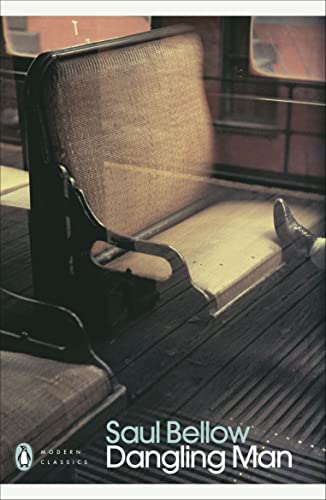 Book cover: a dark wooden church pew, title “Dangling Man” below.