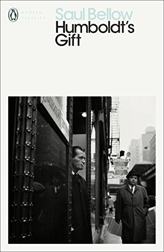 Book cover for Humboldt's Gift by Saul Bellow featuring a black and white street photograph.