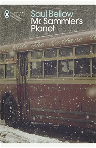 Book cover: “Mr Sammler’s Planet” with a snowy city bus image.