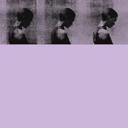 Black and white repeated portrait of a woman with a lilac background.