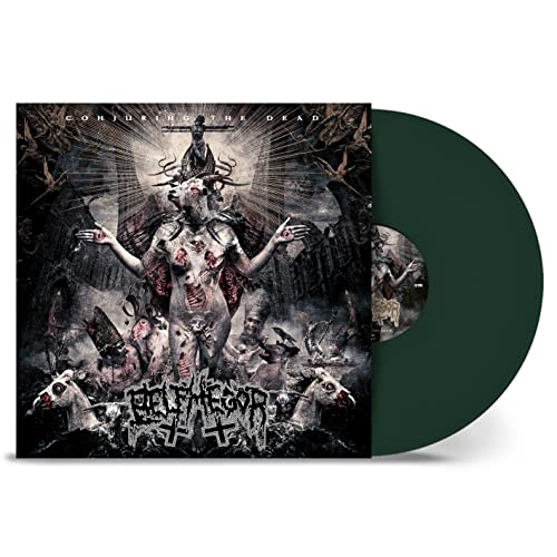 Belphegor vinyl record cover with dark, disturbing imagery and a green disc.